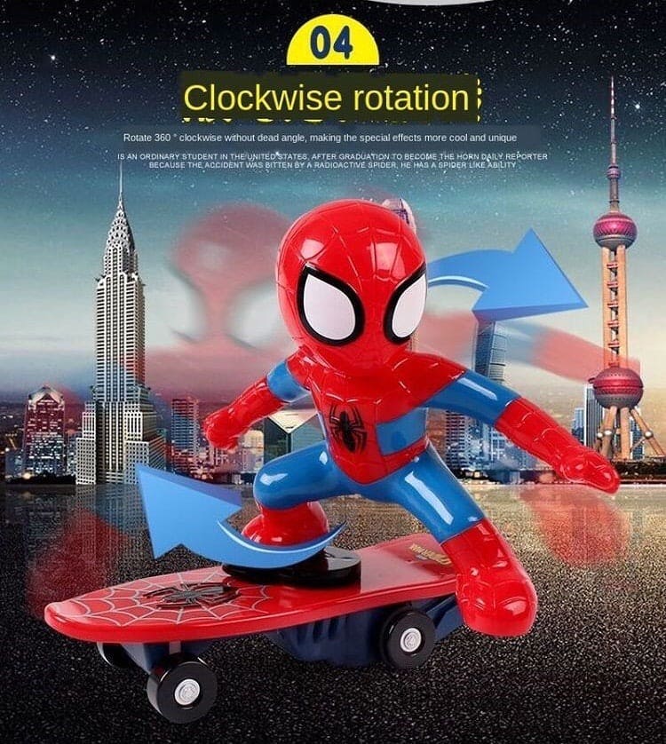 Spiderman 360˚ Degree Clockwise Rotation Skateboard, Cartoon Balance Bike Toy Remote Control With Sound Effects For Kids, Stunt Skateboard Scooter Electric Universal Rotating Toy Spiderman 360˚ Degree Clockwise Rotation Skateboard, Cartoon Balance Bike Toy Remote Control With Sound Effects For Kids, Stunt Skateboard Scooter Electric Universal Rotating Toy